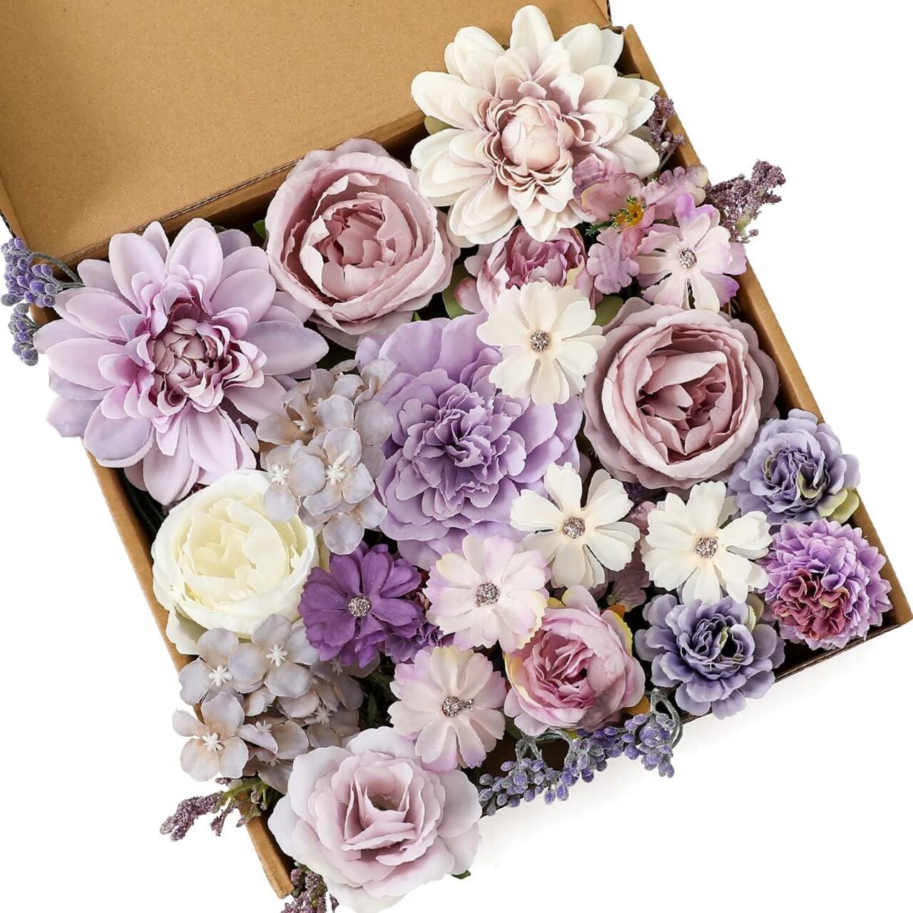 Purple Artificial Flowers Combo Cake Flowers Decorations Fake Peony Silk Roses